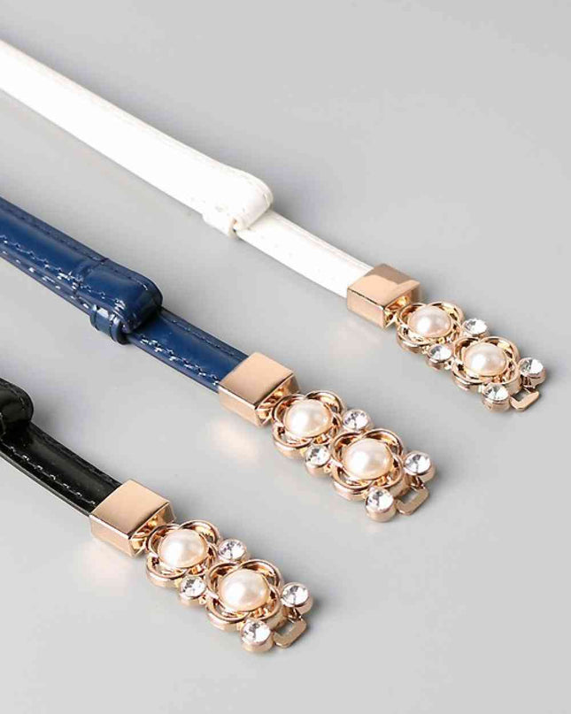 Rhinestone Flower Adjustable PU Leather Belt
