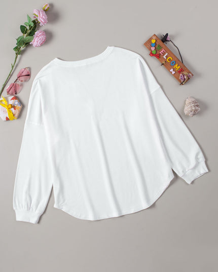 Button Detail Curved Hem Top
