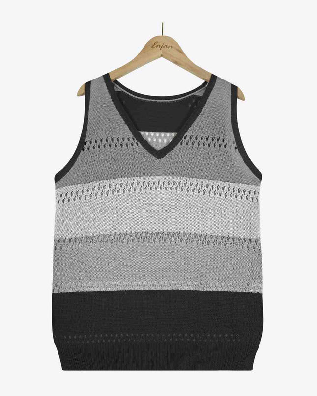 Striped Openwork V-Neck Knit Tank
