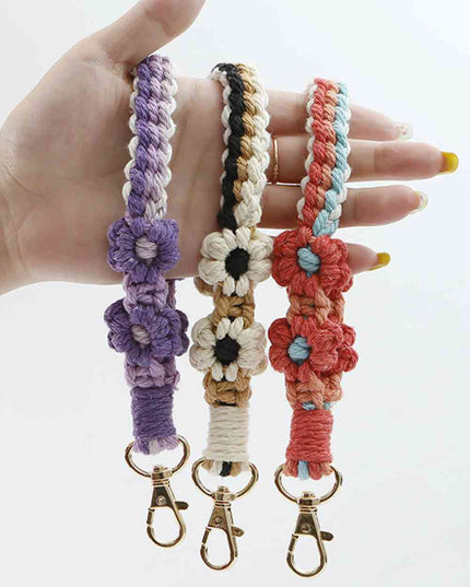 Flower Shape Wristlet Zinc Alloy Closure Macrame Key Chain