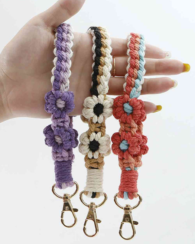 Flower Shape Wristlet Zinc Alloy Closure Macrame Key Chain