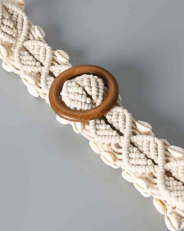 Shell Braid Belt with Wood Buckle