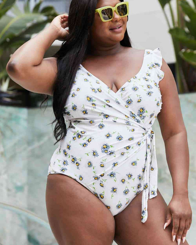 Marina West Swim Float On Ruffle Faux Wrap One-Piece in Daisy Cream