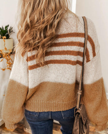 Striped Open Front Long Sleeve Cardigan