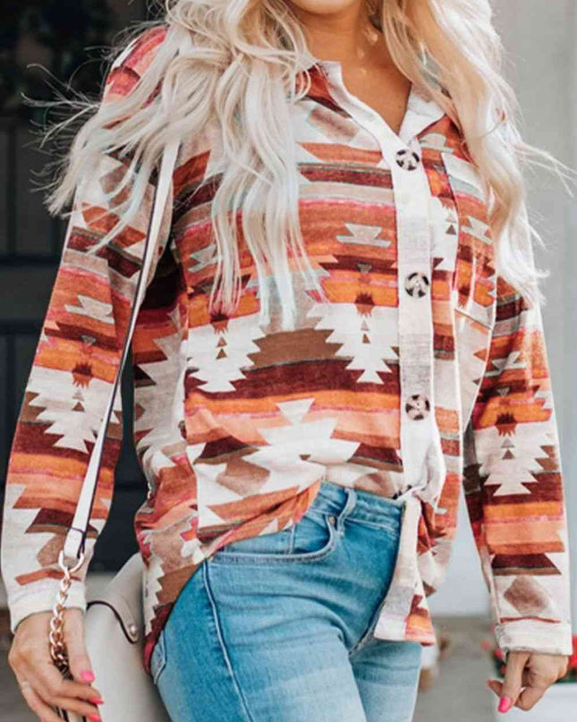Printed Button Up Long Sleeve Shirt
