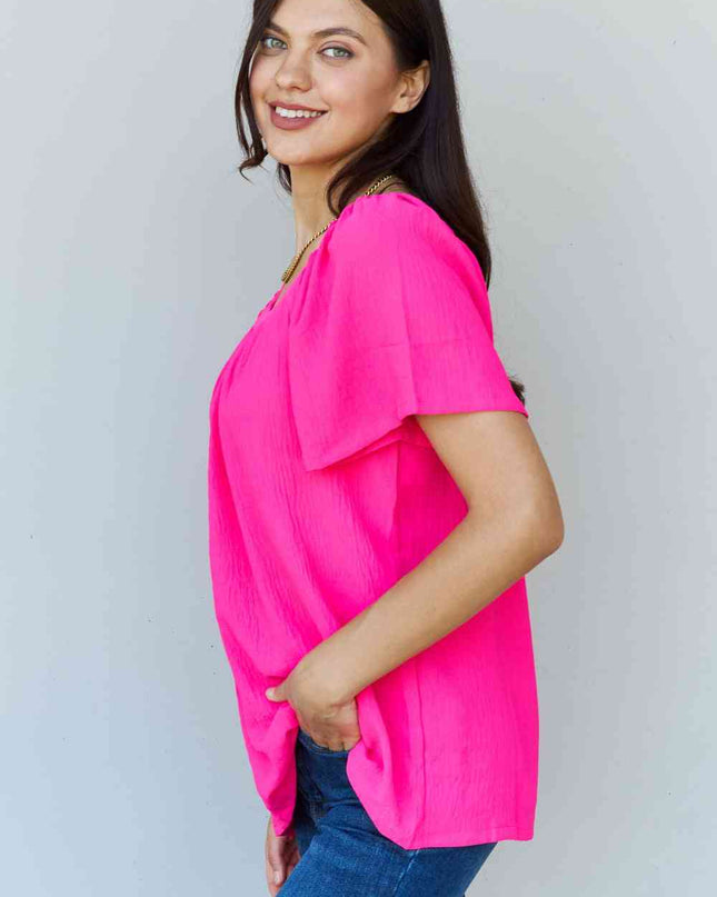 Ninexis Keep Me Close Square Neck Short Sleeve Blouse in Fuchsia