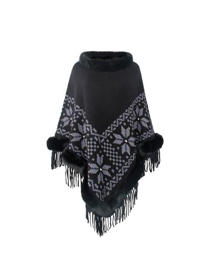 Fringe Geometric Cape Sleeve Poncho
