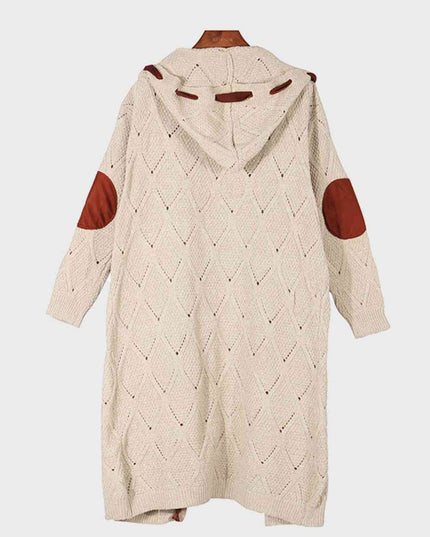 Openwork Long Sleeve Open Front Hooded Cardigan