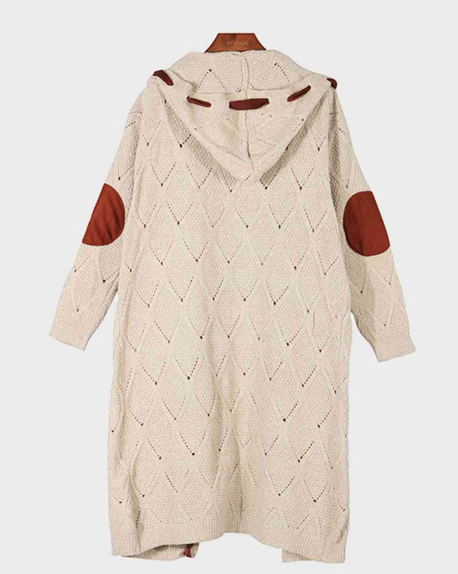 Openwork Long Sleeve Open Front Hooded Cardigan