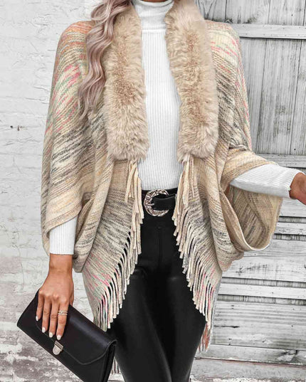 Open Front Fringe Hem Poncho