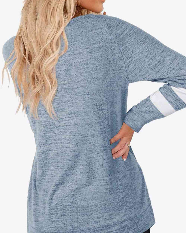 Striped Contrast Raglan Sleeve Top