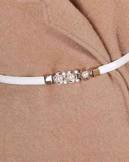 Rhinestone Flower Adjustable PU Leather Belt