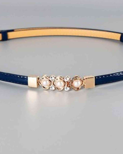 Rhinestone Flower Adjustable PU Leather Belt