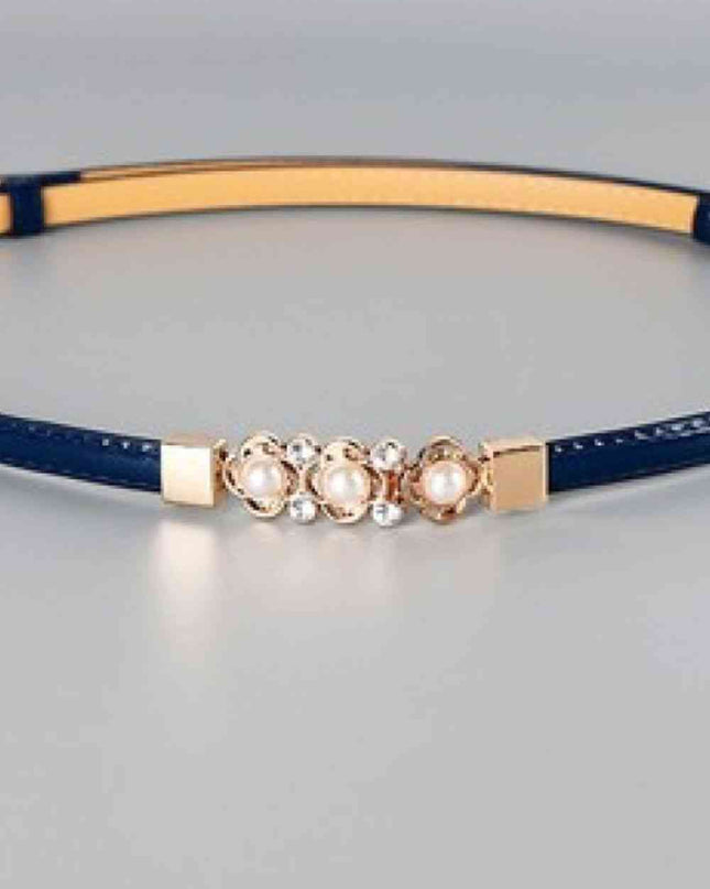 Rhinestone Flower Adjustable PU Leather Belt