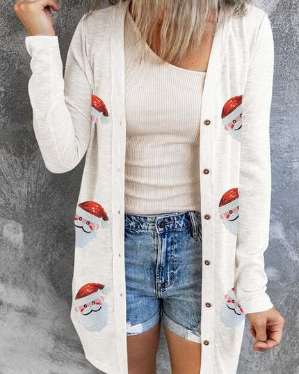 Sequin Santa Button Up Long Sleeve Cardigan