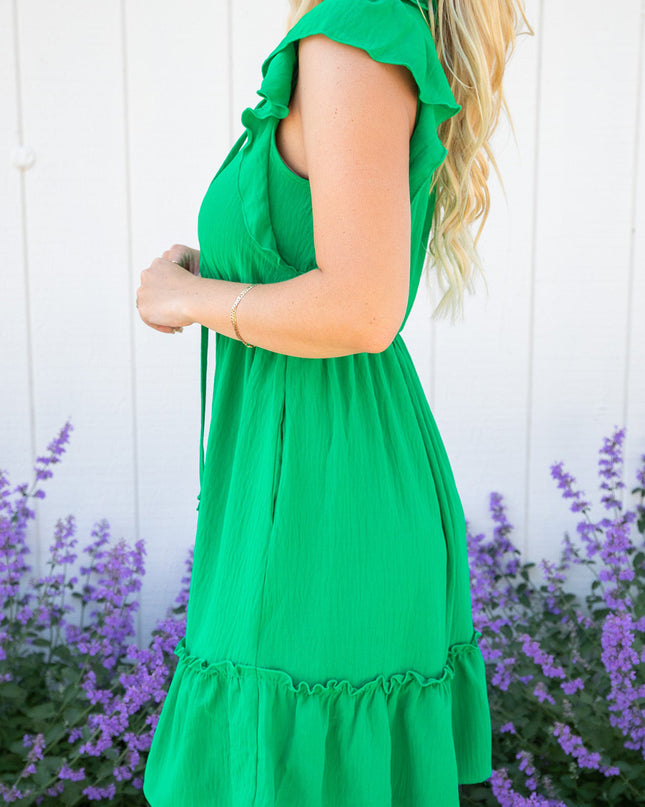 Frill Tie Neck Ruffled Sleeveless Mini Dress