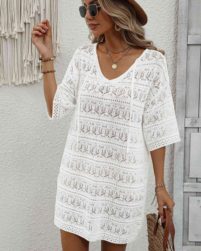 Openwork V-Neck Mini Knit Dress