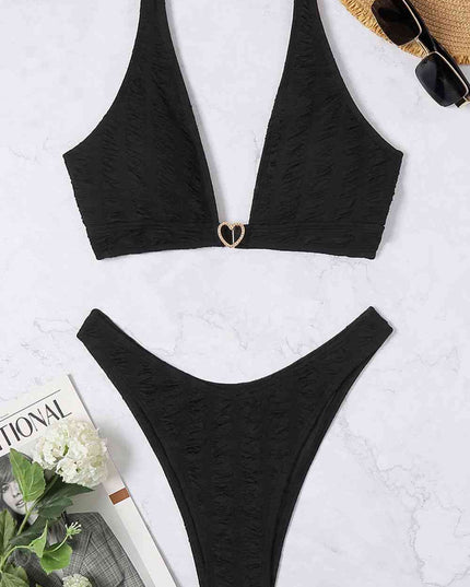 Textured High Cut Bikini Set