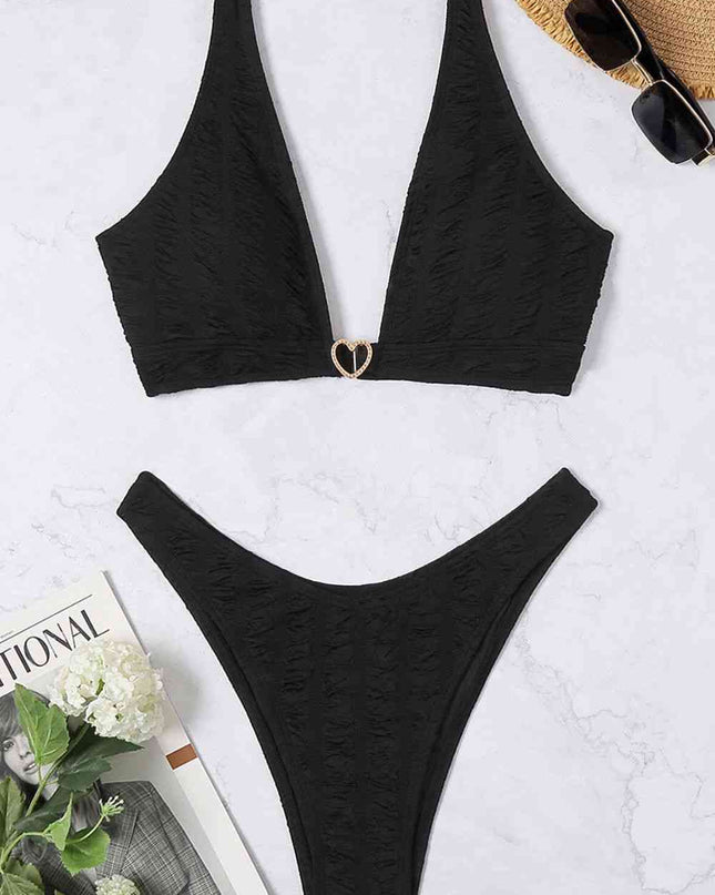 Textured High Cut Bikini Set