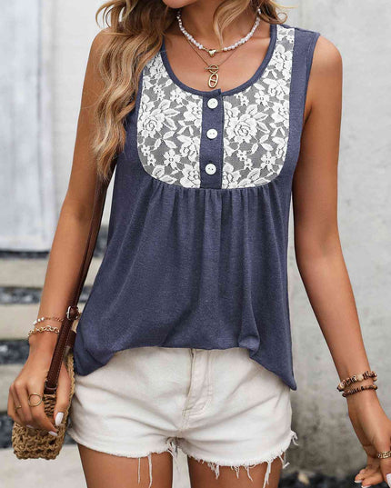 Lace Contrast Scoop Neck Tank