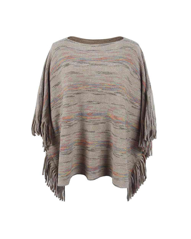 Round Neck Fringe Detail Sleeve Poncho