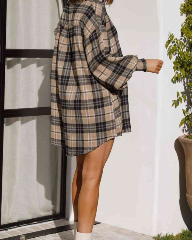 Plaid Lantern Sleeve Shirt