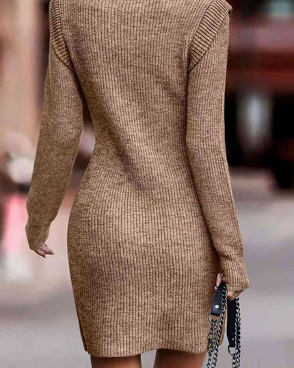 Rib-Knit Round Neck Sweater Dress