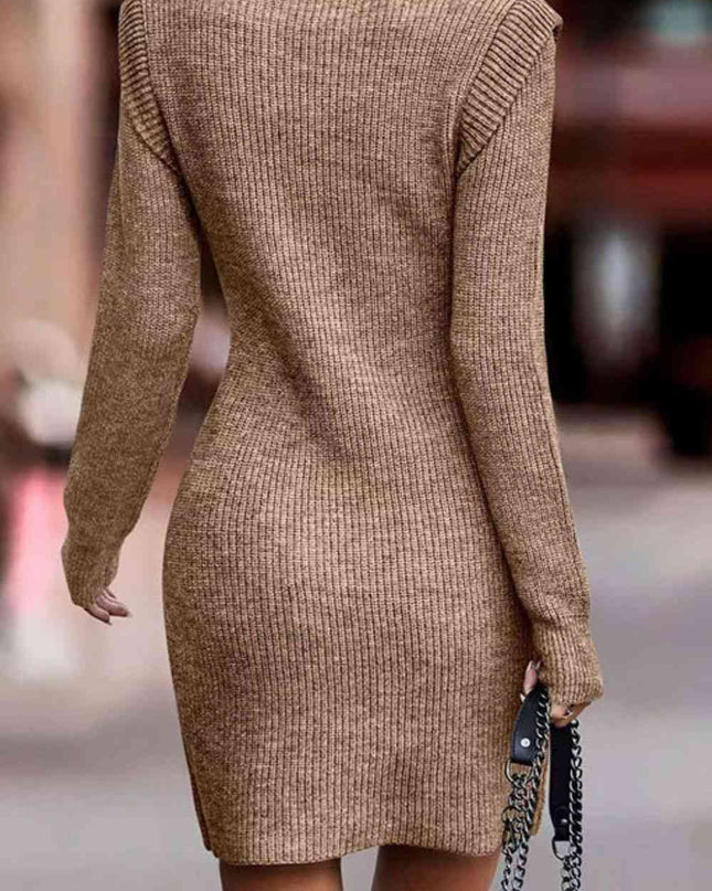 Rib-Knit Round Neck Sweater Dress