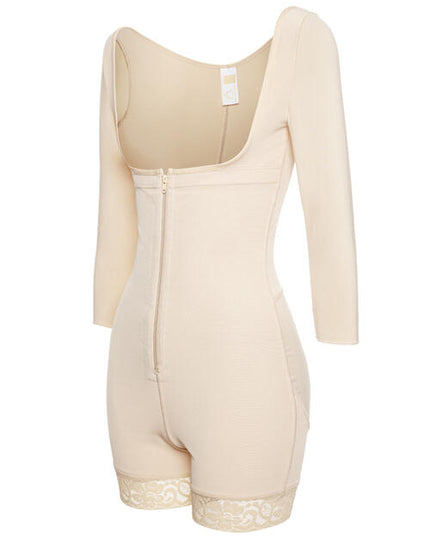 Full Size Zip Up Lace Detail Long Sleeve Shapewear