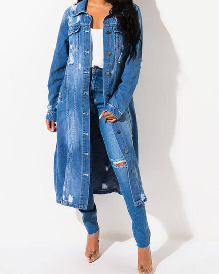 Long Sleeve Raw Hem Denim Jacket