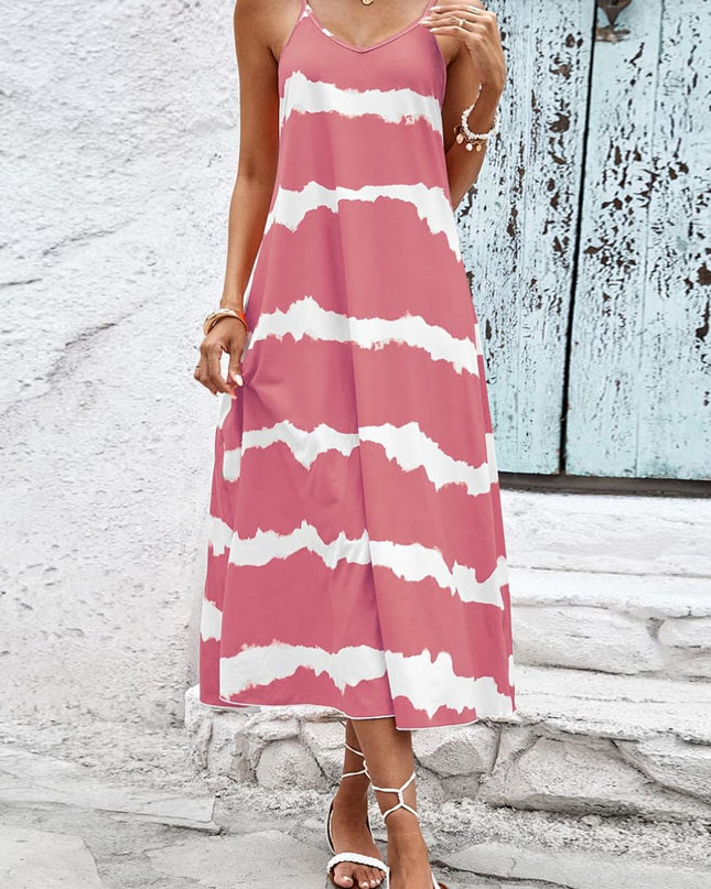 Contrast V-Neck Spaghetti Strap Midi Dress
