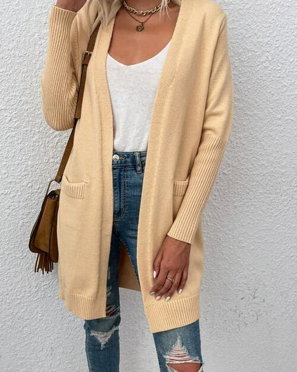 Open Front Long Sleeve Cardigan with Pockets