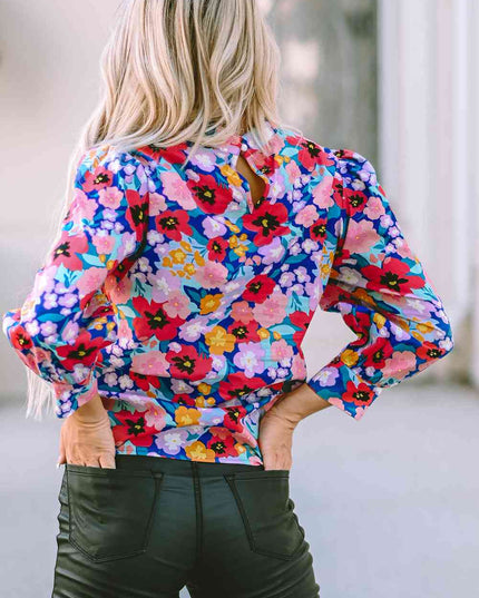Printed Round Neck Long Sleeve Blouse