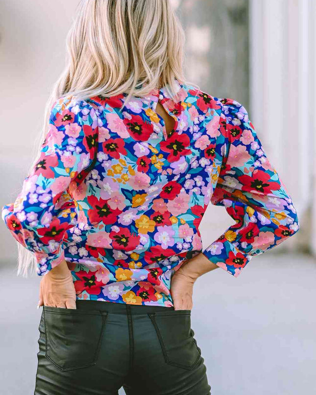 Printed Round Neck Long Sleeve Blouse