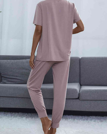 Round Neck Short Sleeve Top and Pants Set