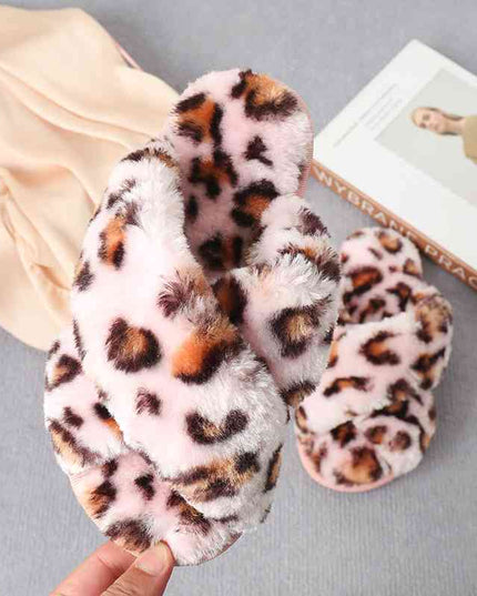 Faux Fur Crisscross Strap Slippers