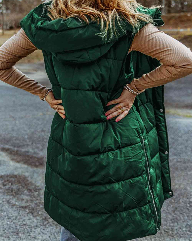 Longline Hooded Sleeveless Puffer Vest