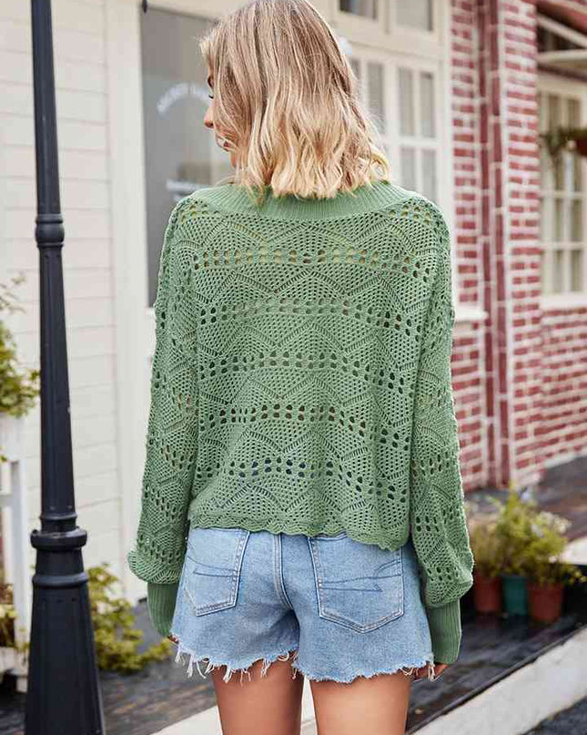 V-Neck Openwork Long Sleeve Sweater