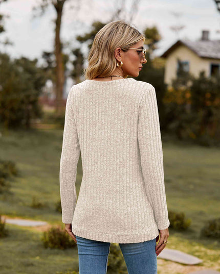 Ribbed V-Neck Long Sleeve Tee
