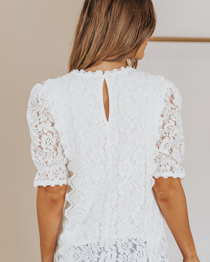 Lace V-Neck Flounce Sleeve Top