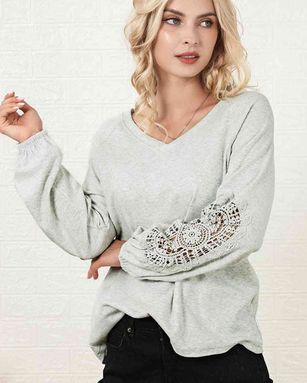 V-Neck Spliced Lace Top