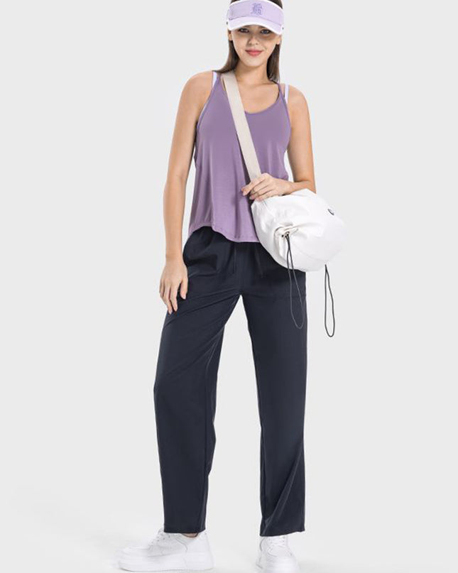 Slit Spaghetti Strap Scoop Neck Active Cami