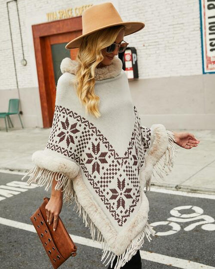 Fringe Geometric Cape Sleeve Poncho