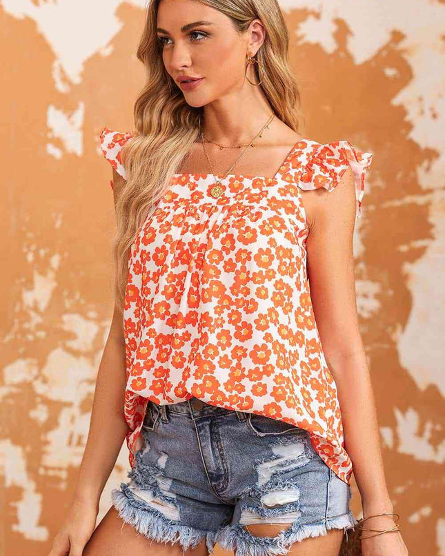 Floral Square Neck Cap Sleeve Tank