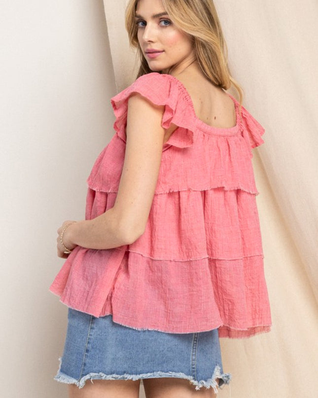 ODDI Full Size Buttoned Ruffled Top