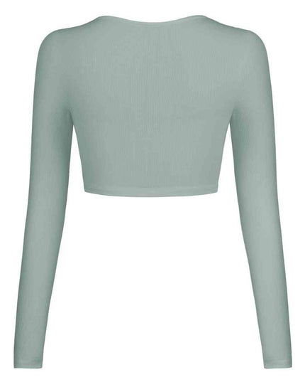 Double Take Button Down Long Sleeve Cropped Top