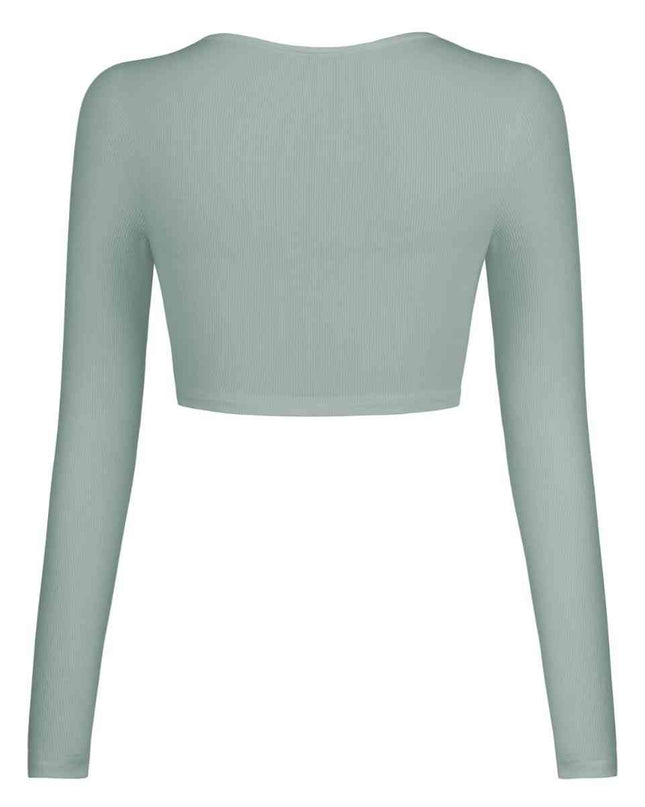 Double Take Button Down Long Sleeve Cropped Top