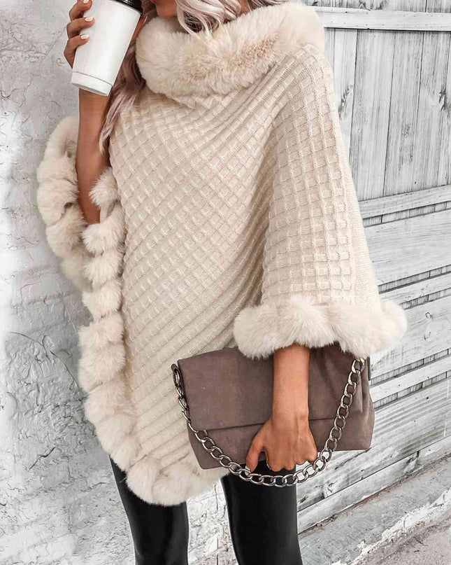 Faux Fur Trim Poncho