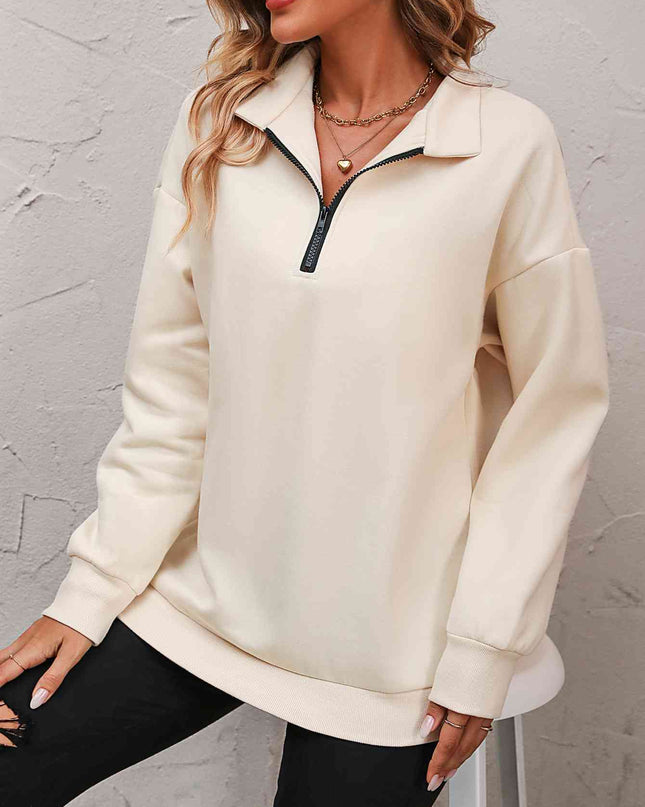Zip-Up Dropped Shoulder Sweatshirt