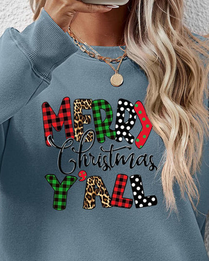 Letter Graphic Round Neck Long Sleeve Sweatshirt
